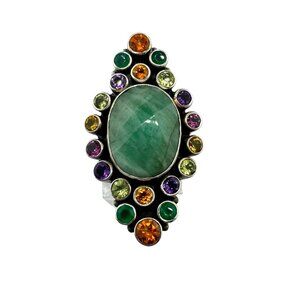 Nicky Butler Sterling Silver Large Multi Gemstone Ring Size 6 Designer Colorful